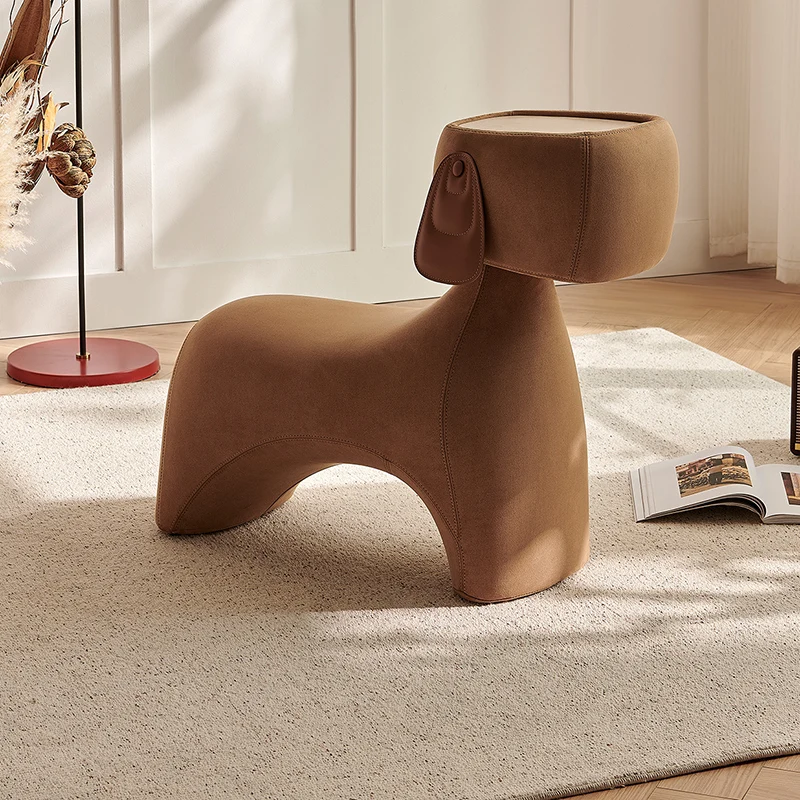 Contemporary Creative Dog Design Carbon Steel Brushed Velvet Kids Stool With Rotatable Head For Living Room