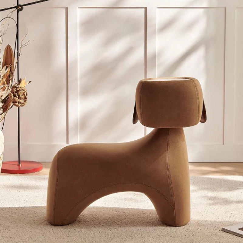 Contemporary Creative Dog Design Carbon Steel Brushed Velvet Kids Stool With Rotatable Head For Living Room