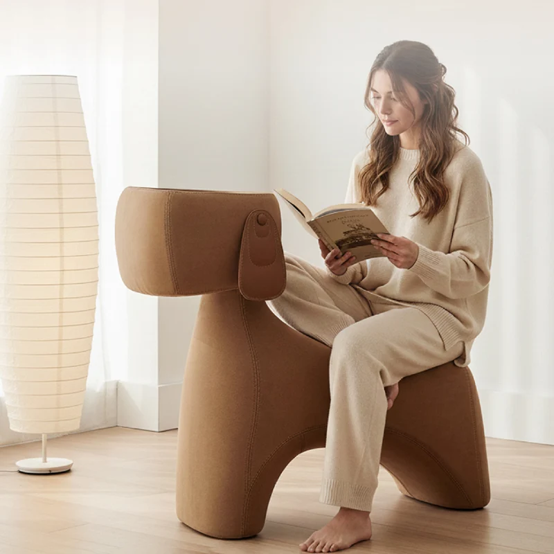 Contemporary Creative Dog Design Carbon Steel Brushed Velvet Kids Stool With Rotatable Head For Living Room