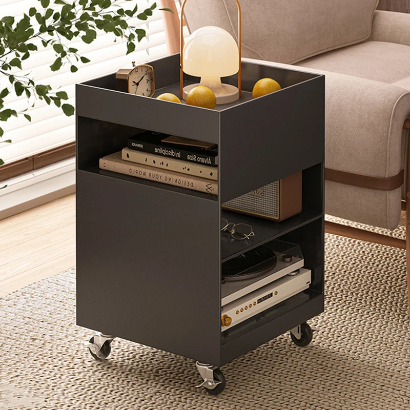 Modern Minimalist Iron Mobile Square End Table 4-Tier For Living Room