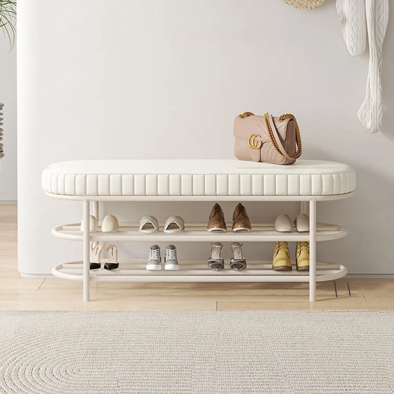Contemporary Nordic Ellipse Velvet Iron Shoe Bench 2-Tier For Living Room