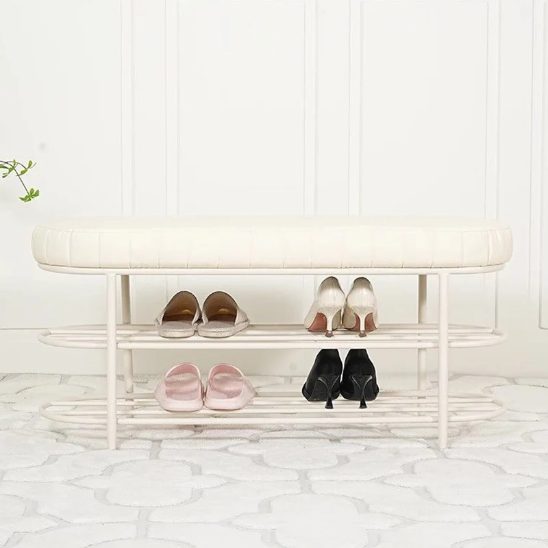 Contemporary Nordic Ellipse Velvet Iron Shoe Bench 2-Tier For Living Room