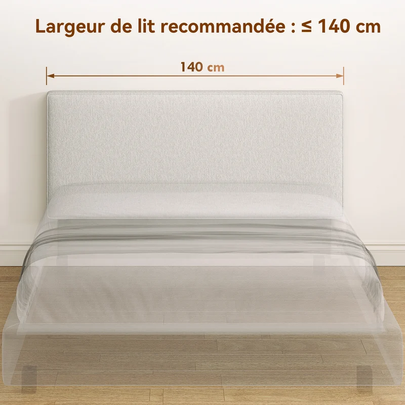 Tête de lit murale 140 x 10 x 60 cm soutien dorsal rembourré confort lecture design épuré effet flottant en tissu crème 21_0003777