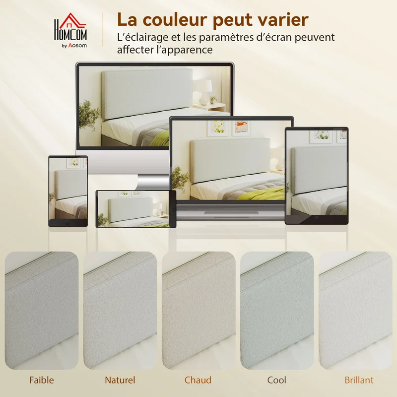 Tête de lit murale 140 x 10 x 60 cm soutien dorsal rembourré confort lecture design épuré effet flottant en tissu crème 21_0003777