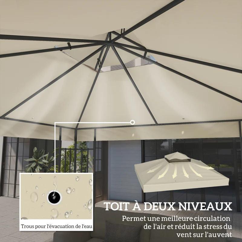Toile pour tonnelle 300 x 300 cm protection upf30 drainage rapide toit double design contemporain en polyester crème 21_0004879