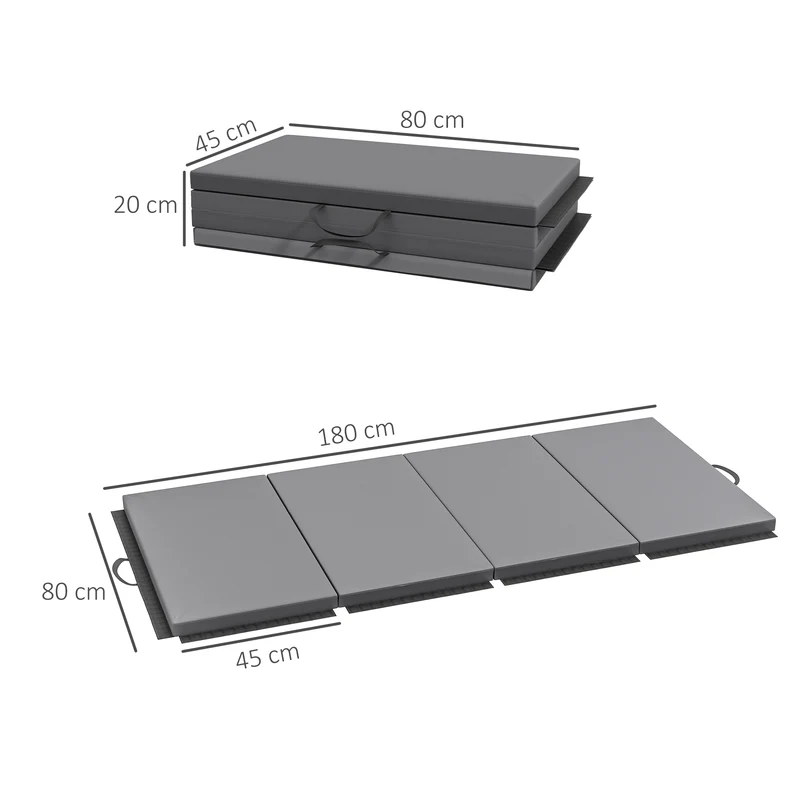 Tapis de gymnastique pliable en 4 portable 180 x 80 x 5 cm antidérapant amortissant moderne en polyéthylène expansé gris 21_0006595