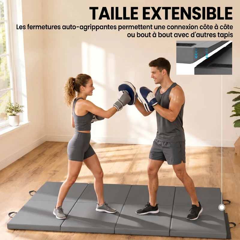 Tapis de gymnastique pliable en 4 portable 180 x 80 x 5 cm antidérapant amortissant moderne en polyéthylène expansé gris 21_0006595