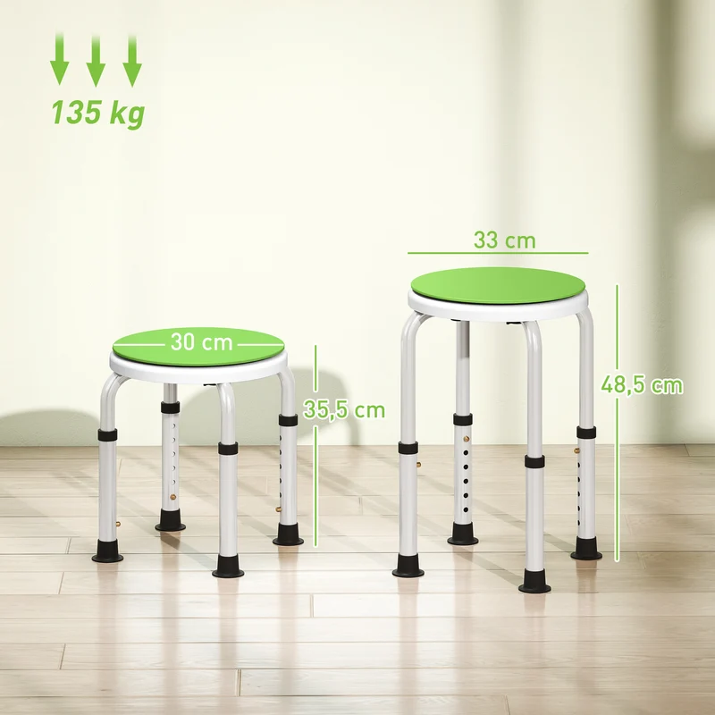 Tabouret de douche siège de baignoire 33 x 33 x 36-49 cm hauteur réglable siège pivotant 360° moderne en aluminium vert 21_0000875