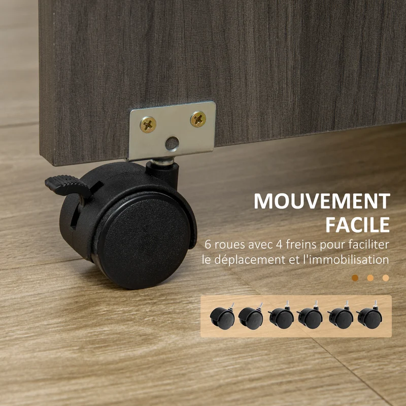 Table pliante 120 x 60 x 76,5 cm 2 plateaux tiroirs placard roulettes compact design en panneau de particules gris foncé 21_0002279