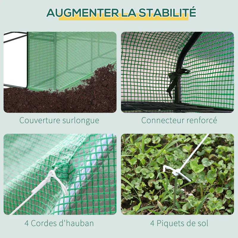Serre de jardin tunnel 244 x 180 x 210 cm 4 niveaux d'étagères et ventilation frontale contemporain épuré en acier vert 21_0004269