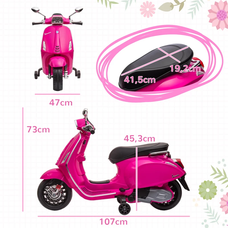 Scooter électrique enfant 107 x 47 x 73 cm phare et musique stabilité 2 roues style vintage design rétro en PP rose 21_0000572