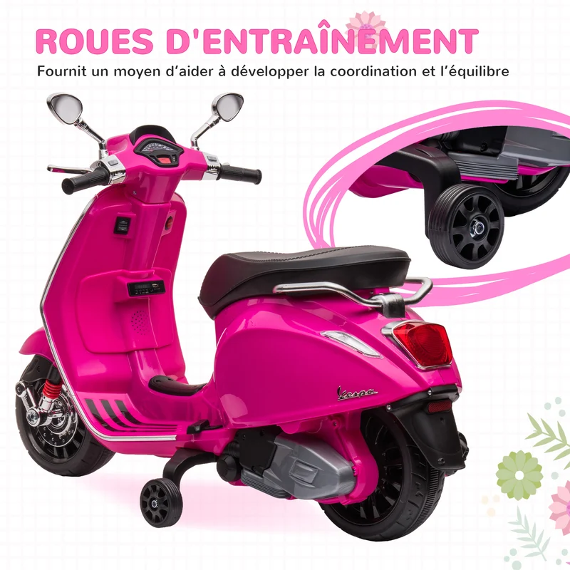 Scooter électrique enfant 107 x 47 x 73 cm phare et musique stabilité 2 roues style vintage design rétro en PP rose 21_0000572