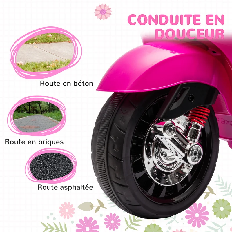 Scooter électrique enfant 107 x 47 x 73 cm phare et musique stabilité 2 roues style vintage design rétro en PP rose 21_0000572