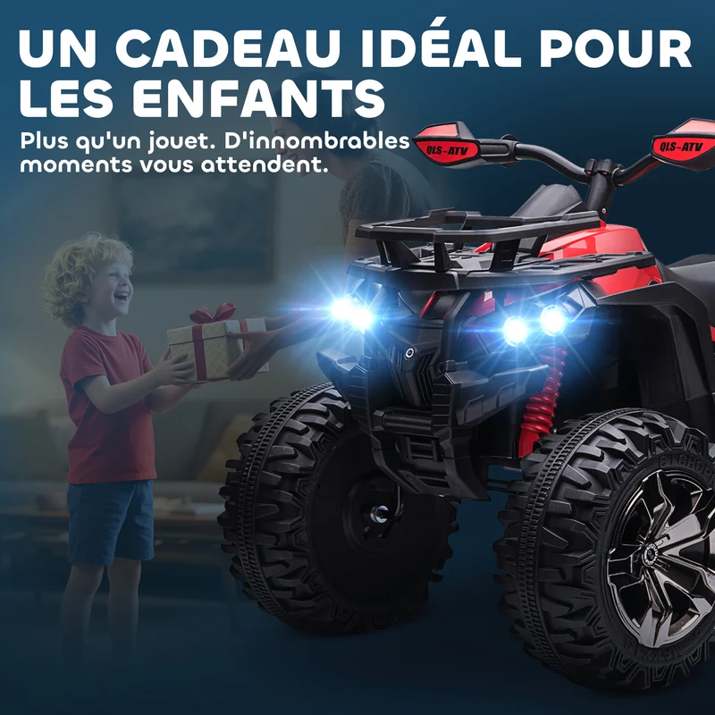 Quad électrique enfant 100 x 65 x 73 cm siège ergonomique dossier intégré phares led 8 km/h moderne tendance en PP rouge 21_0000483
