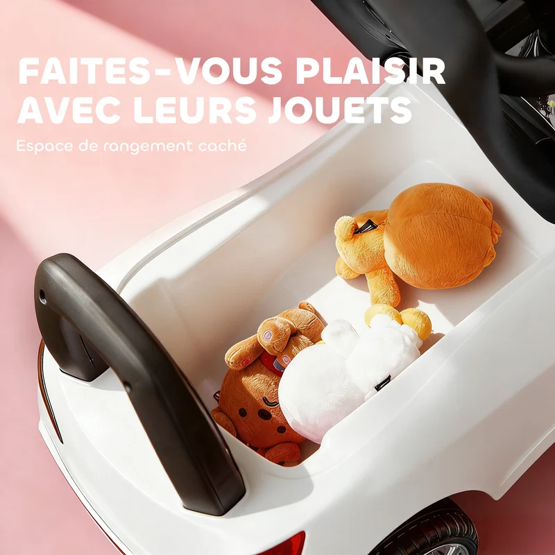 Porteur voiture à pousser 63.5 x 28 x 36 cm rangement sous siège antibasculement style moderne scandinave en PP blanc 21_0000504