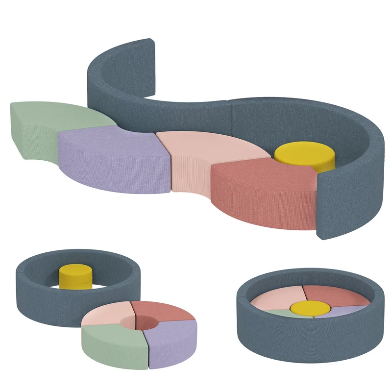 Parcours motricité bébé 7 pièces modulable 107 x 107 x 30 cm housse lavable mousse 28D épuré en velours côtelé rose 21_0000732