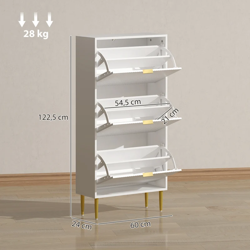 Meuble à chaussures d'entrée 60 x 24 x 122,5 cm avec 3 tiroirs rabattables étagères réglables moderne épuré en MDF blanc 21_0002764