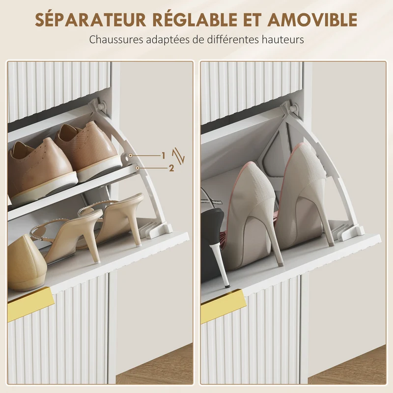 Meuble à chaussures d'entrée 60 x 24 x 122,5 cm avec 3 tiroirs rabattables étagères réglables moderne épuré en MDF blanc 21_0002764