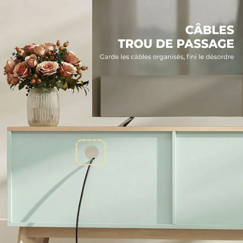 Meuble télévision pour salon 120 x 35 x 50 cm rangement modulable surélevé 15 cm résistante moderne en MDF vert clair 21_0003657