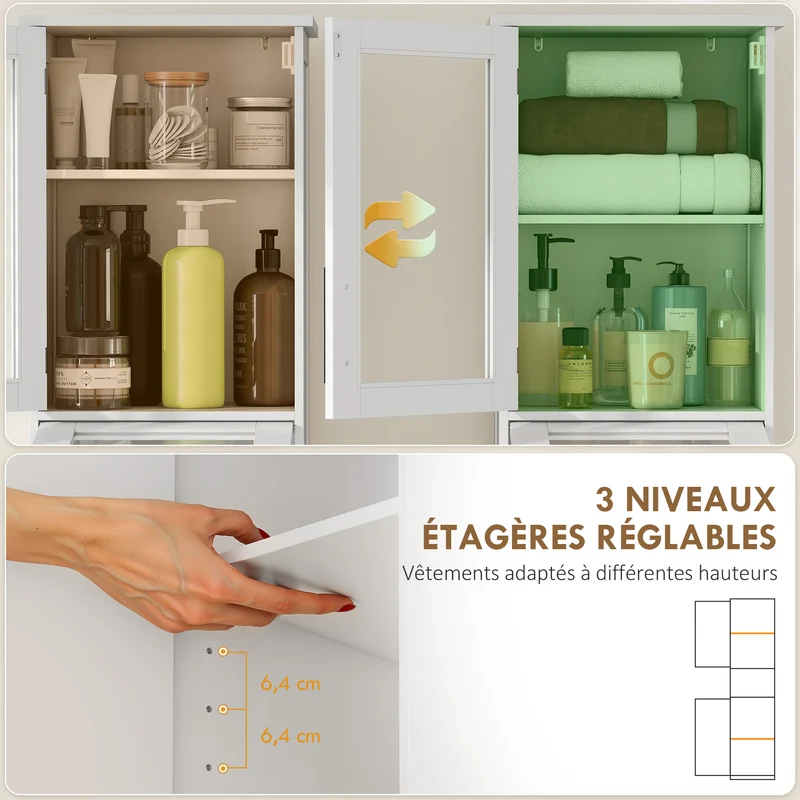 Meuble colonne salle de bain 40 x 31 x 170 cm rangement étagères réglables idéal coin étroit moderne épuré en MDF blanc 21_0002130