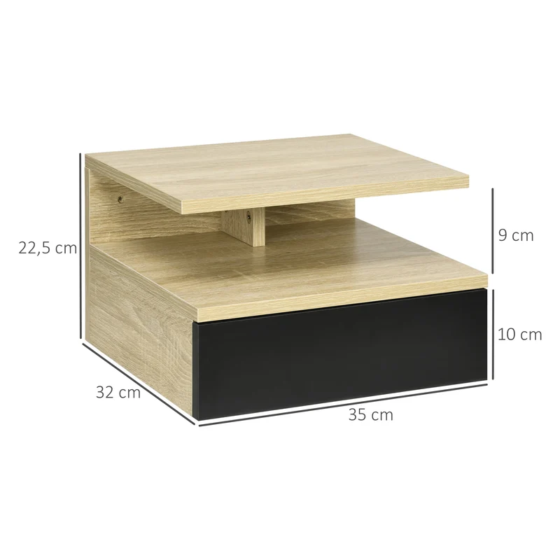 Lot de 2 tables de chevet murales 35 x 32 x 22,5 cm tiroir coulissant niche contemporain en panneaux de particules noir 21_0001456