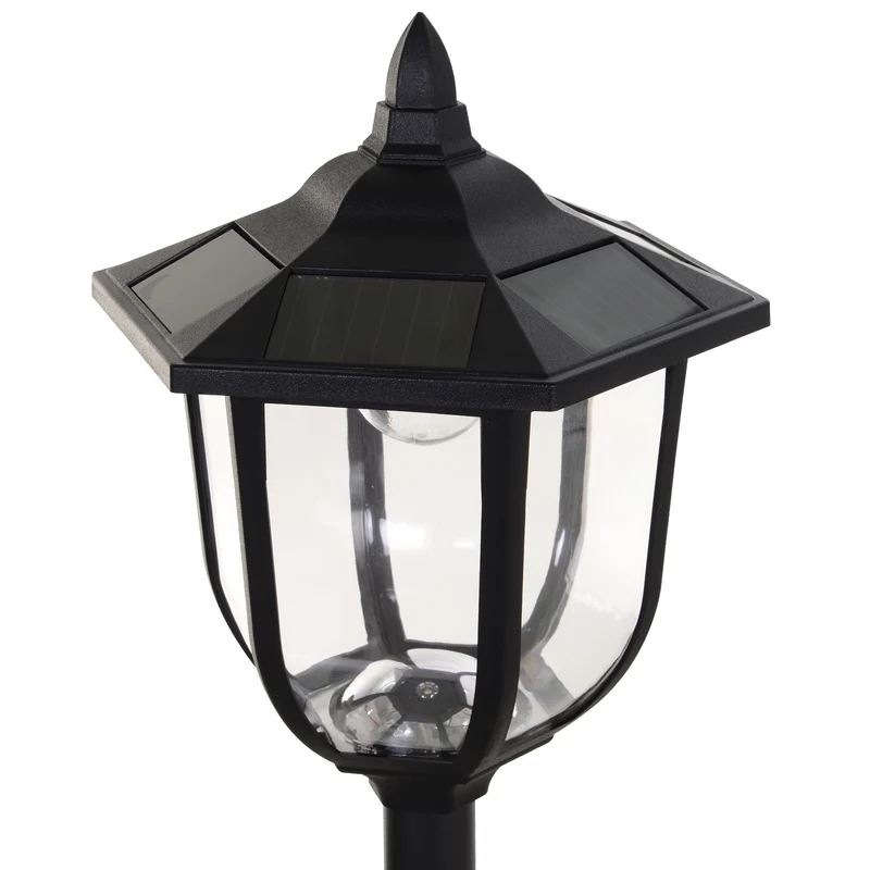 Lampadaire extérieur solaire 26.5 x 26.5 x 177 cm allumage automatique classique décoratif en acier inoxydable noir 21_0006994