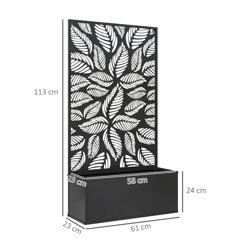 Jardinière avec treillis séparateur d'espace 61 x 23 x 113 cm brise-vue fixation murale industriel moderne en métal noir 21_0005489