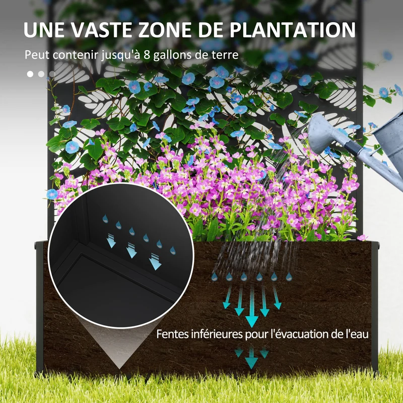 Jardinière avec treillis séparateur d'espace 61 x 23 x 113 cm brise-vue fixation murale industriel moderne en métal noir 21_0005489