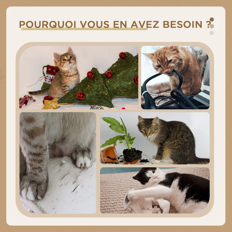 Griffoir pour chat intérieur salon 41 x 41 x 81 cm base stable avec balle suspendue classique décoratif en sisal marron 21_0007691