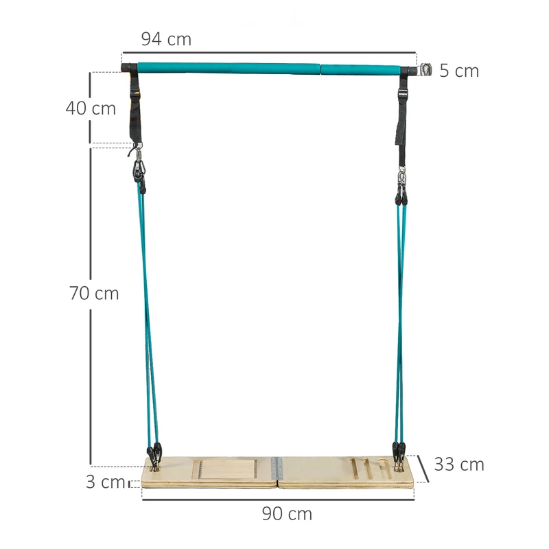Ensemble barre pilates étirement planche inclinable 90 x 33 x 3 cm bandes réglables ergonomique moderne en acier bleu 21_0006904
