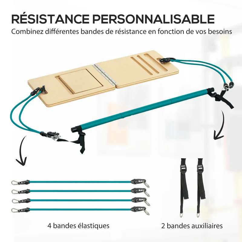 Ensemble barre pilates étirement planche inclinable 90 x 33 x 3 cm bandes réglables ergonomique moderne en acier bleu 21_0006904