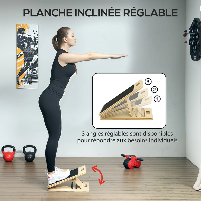 Ensemble barre pilates étirement planche inclinable 90 x 33 x 3 cm bandes réglables ergonomique moderne en acier bleu 21_0006904