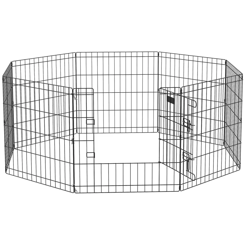 Enclos modulable pour petits animaux extérieur 61 x 61 x 1 cm pliable porte verrouillable moderne épuré en métal noir 21_0007382