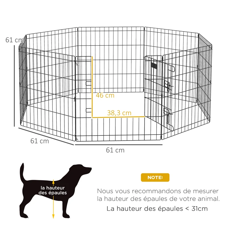 Enclos modulable pour petits animaux extérieur 61 x 61 x 1 cm pliable porte verrouillable moderne épuré en métal noir 21_0007382