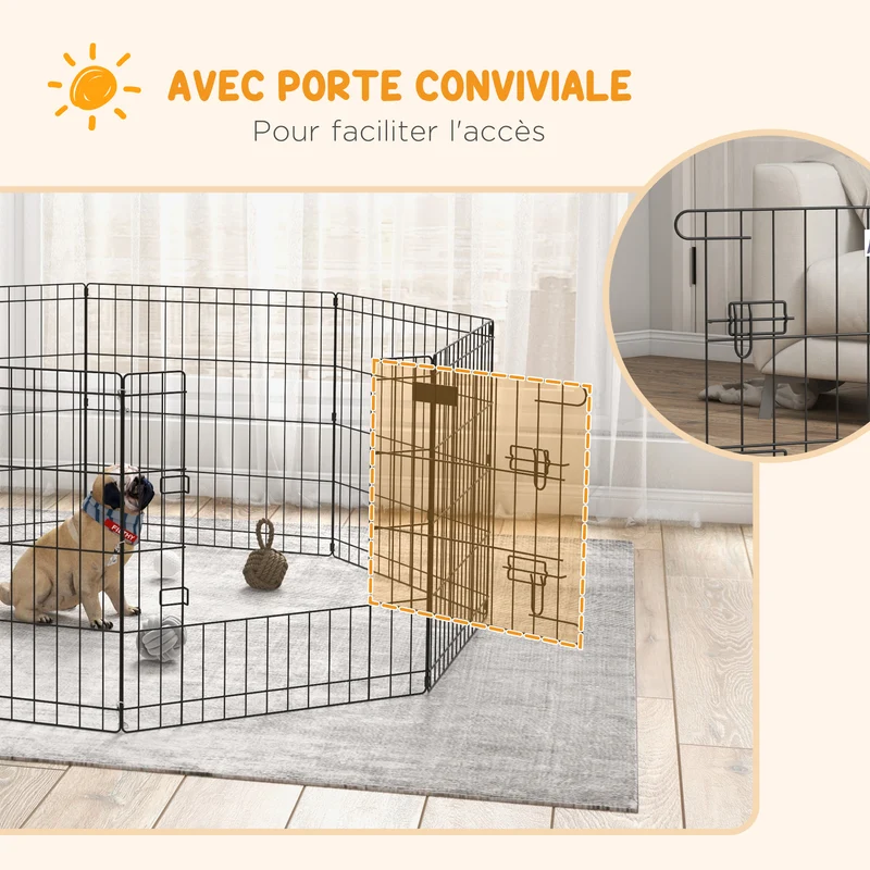 Enclos modulable pour petits animaux extérieur 61 x 61 x 1 cm pliable porte verrouillable moderne épuré en métal noir 21_0007382