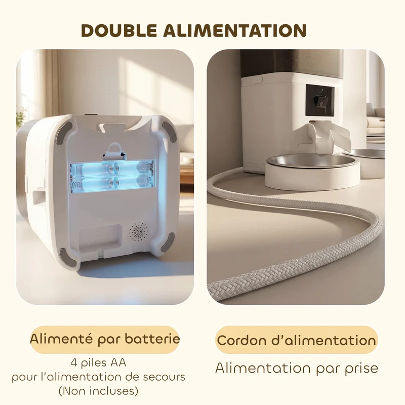 Distributeur automatique nourriture chat double bol 37 x 36 x 35 cm programmable 6 l 2 animaux moderne épuré en abs blanc 21_0007547