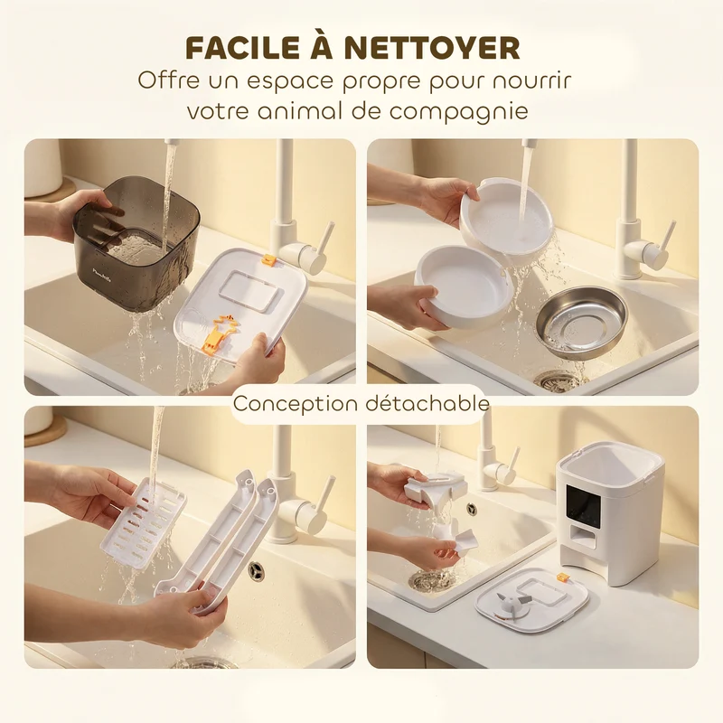 Distributeur automatique nourriture chat double bol 37 x 36 x 35 cm programmable 6 l 2 animaux moderne épuré en abs blanc 21_0007547