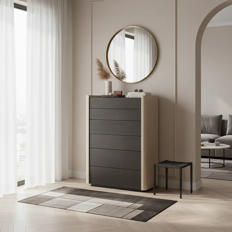 Modern Minimalist Rectangular Storage Cabinet With 6 Drawers - E1 MDF Chest Organizer For Living Room