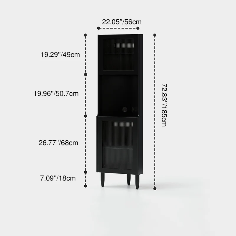 Contemporary Nordic Rubberwood Ripple Glass Rectangle Corner Storage Sideboard 5-Cabinet For Living Room & Dining Room