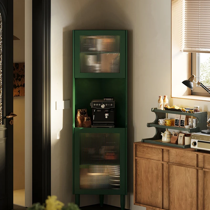 Contemporary Nordic Rubberwood Ripple Glass Rectangle Corner Storage Sideboard 5-Cabinet For Living Room & Dining Room