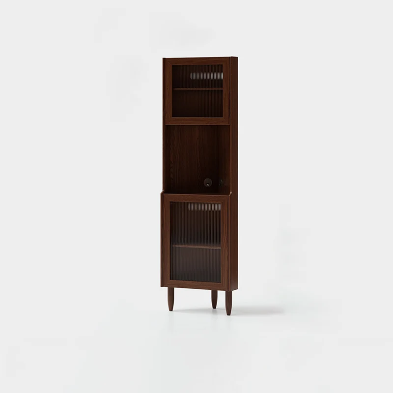 Contemporary Nordic Rubberwood Ripple Glass Rectangle Corner Storage Sideboard 5-Cabinet For Living Room & Dining Room