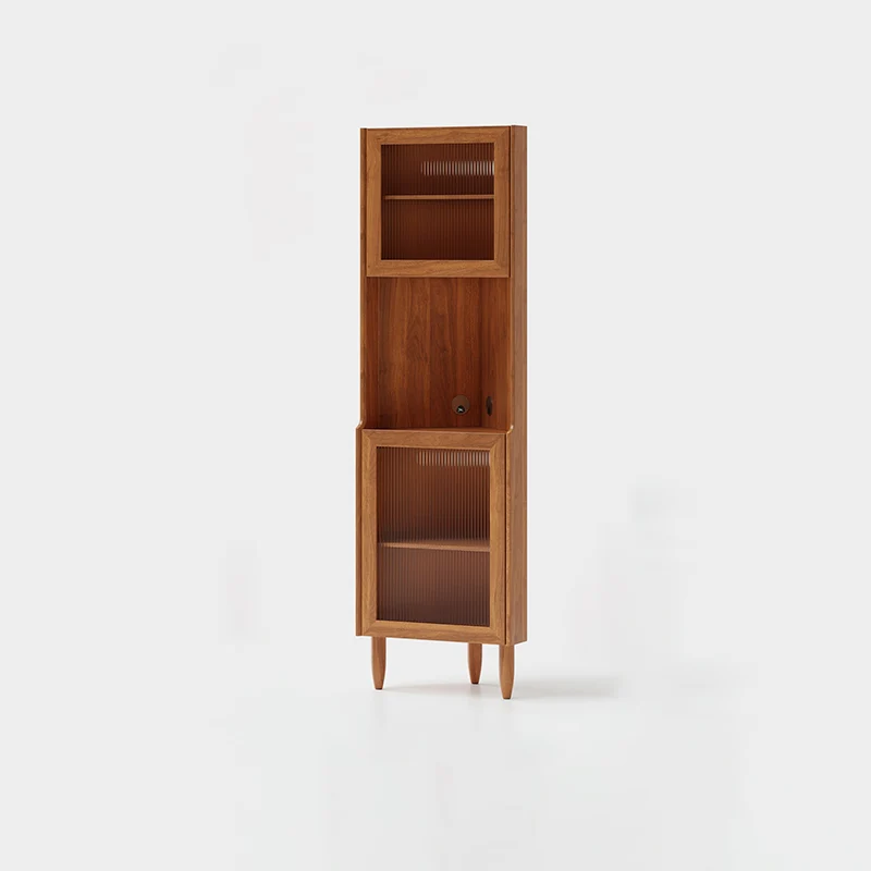 Contemporary Nordic Rubberwood Ripple Glass Rectangle Corner Storage Sideboard 5-Cabinet For Living Room & Dining Room