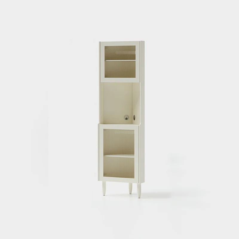 Contemporary Nordic Rubberwood Ripple Glass Rectangle Corner Storage Sideboard 5-Cabinet For Living Room & Dining Room