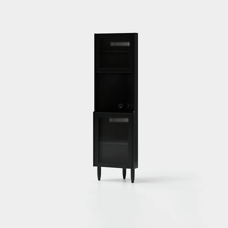 Contemporary Nordic Rubberwood Ripple Glass Rectangle Corner Storage Sideboard 5-Cabinet For Living Room & Dining Room