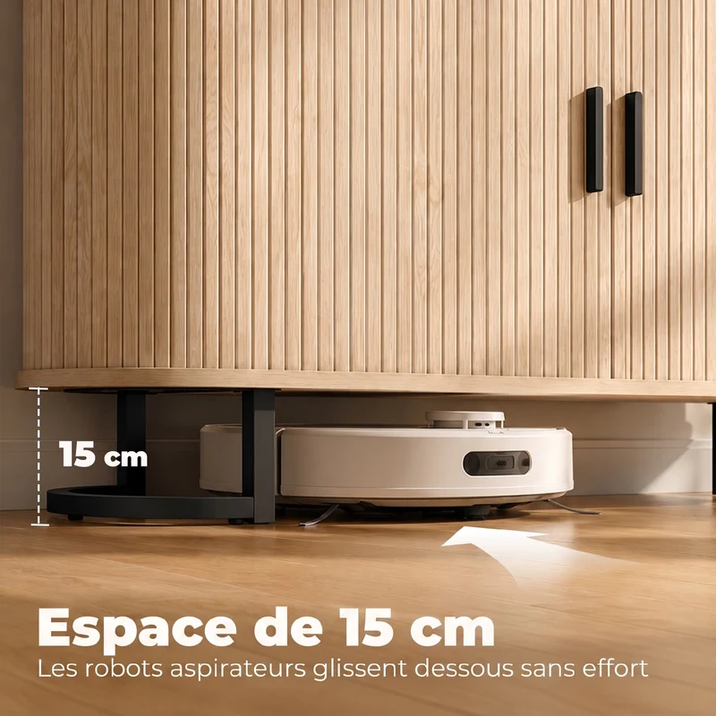 Buffet ovale rangement salon 140 x 40 x 75 cm portes coulissantes étagères réglables scandinave en MDF bois naturel 21_0003651