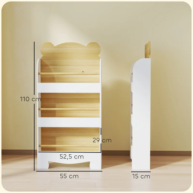 Bibliothèque en forme d'ours pour enfant 55 x 15 x 110 cm gain de place anti basculement scandinave en MDF bois naturel 21_0000165