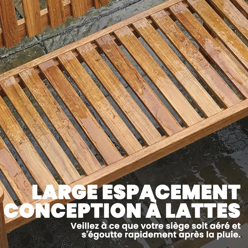 Banc de jardin 2 places 112 x 64 x 92 cm assise à lattes dossier incliné style contemporain en bois d'acacia naturel 21_0005347