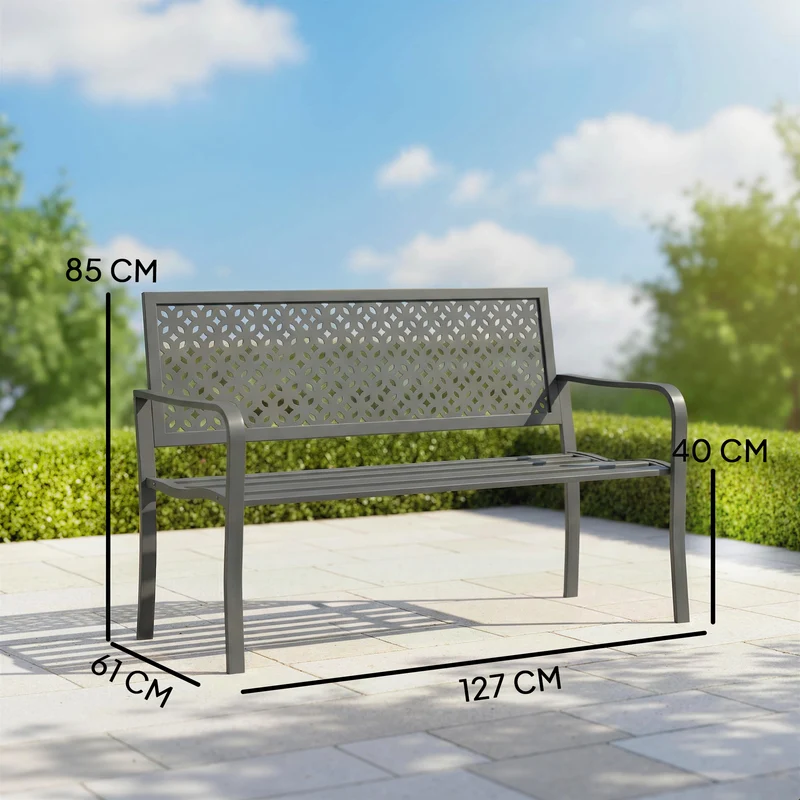 Banc d'extérieur 127 x 61 x 85 cm antirouille deux places design épuré pour terrasse jardin véranda en acier gris foncé 21_0005373