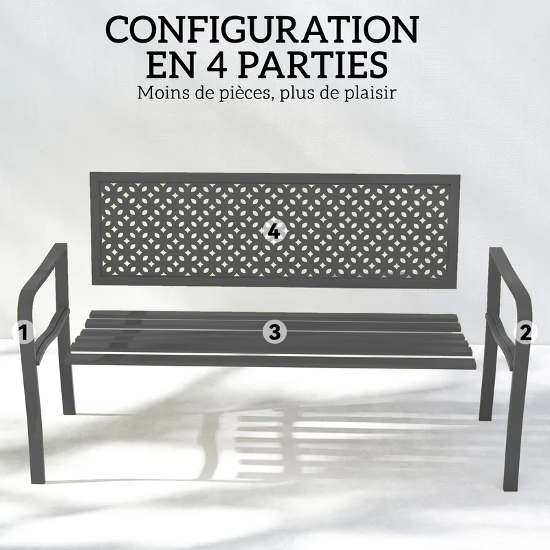 Banc d'extérieur 127 x 61 x 85 cm antirouille deux places design épuré pour terrasse jardin véranda en acier gris foncé 21_0005373