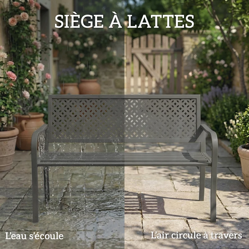 Banc d'extérieur 127 x 61 x 85 cm antirouille deux places design épuré pour terrasse jardin véranda en acier gris foncé 21_0005373